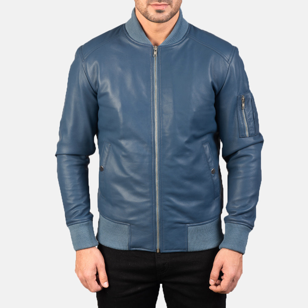 Men's Tonal Detail Bomber Leather Jacket