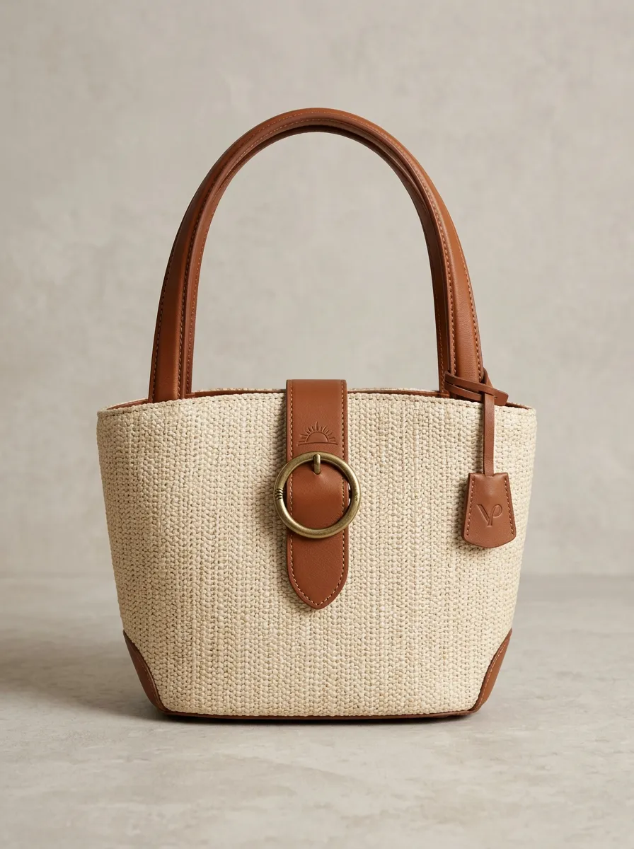 Straw-Style Buckle Women's Tote Bag