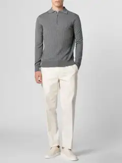Extrafine Merino Merino Wool Zip Front Ribbed Slim Fit Detail Polo Shirt