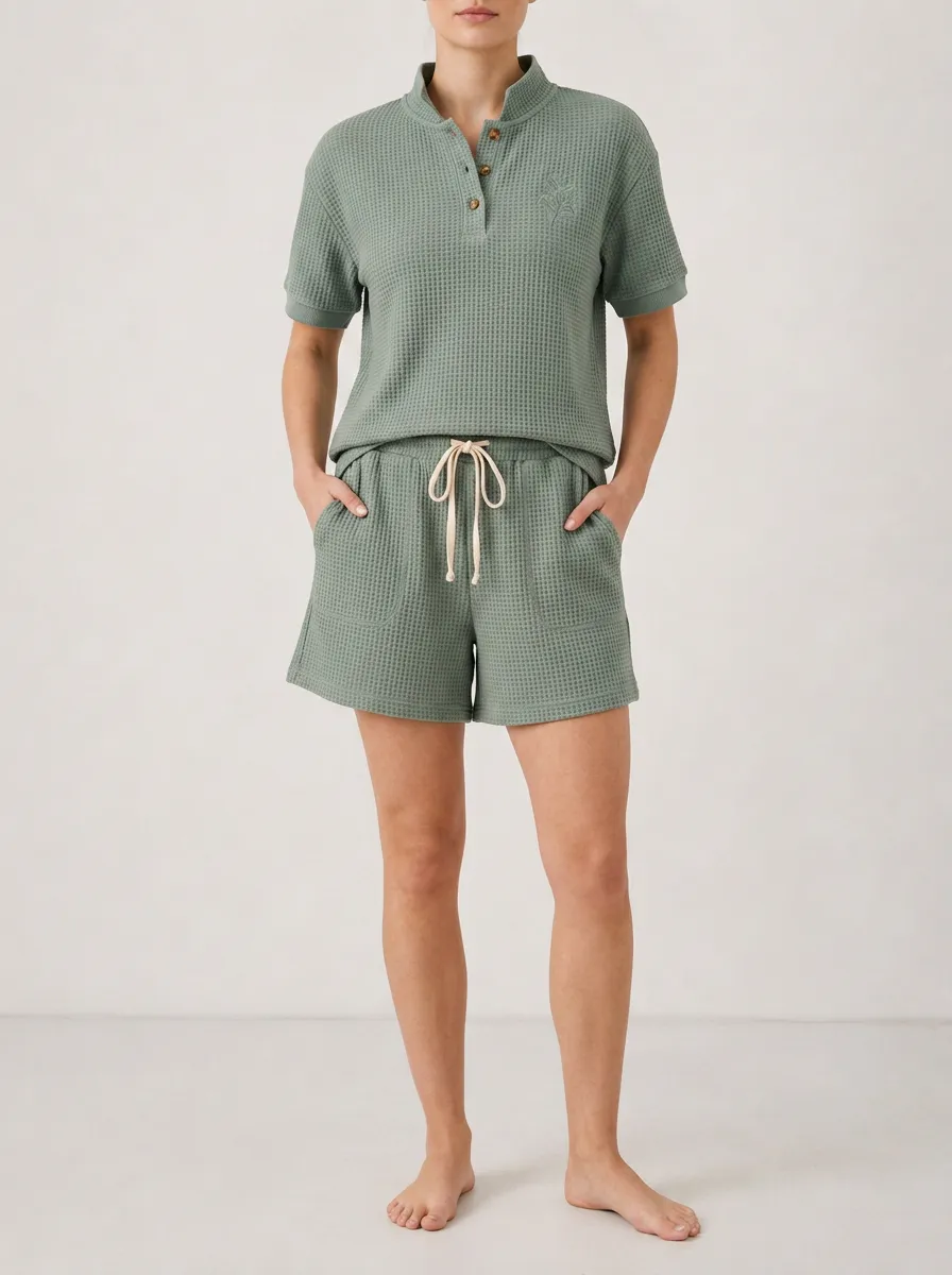 Unisex Weekend Waffle Knit Button Polo Shirt