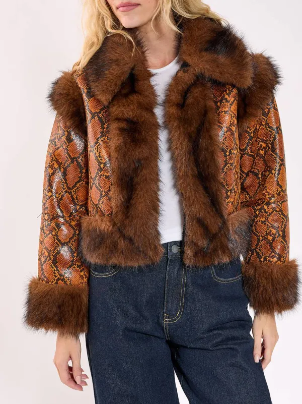 Brown Plaid Faux Fur Trimmed Long Coat