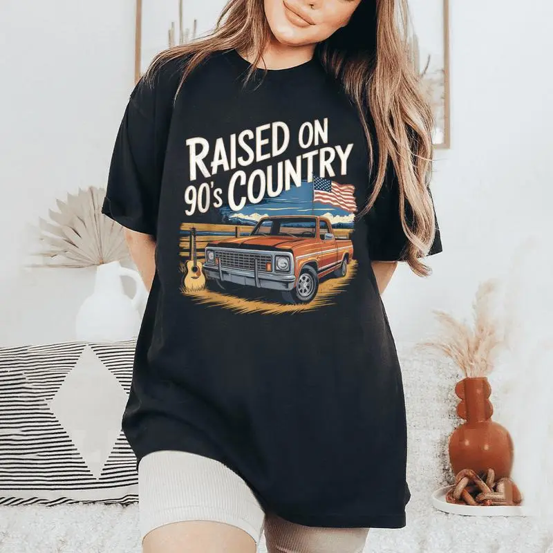 Raised On 90S Country Music Cowgirl Cowboy Women's Oversized Comfort T-Shirt