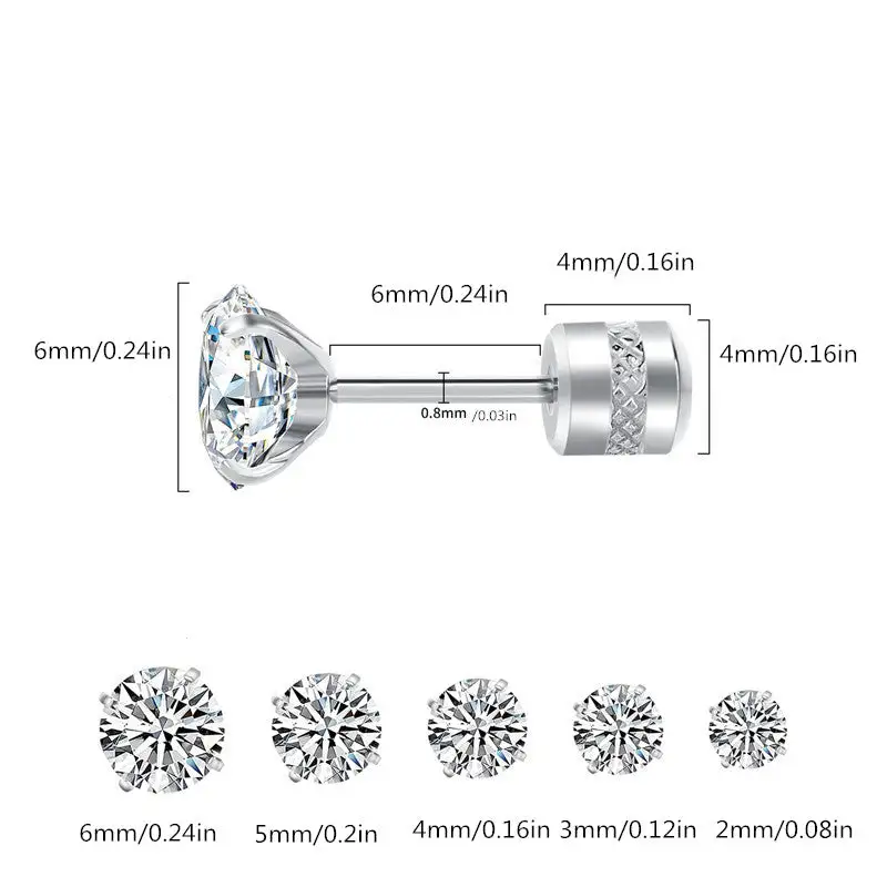 Stainless Steel Titanium Zircon Stud Men's Earrings