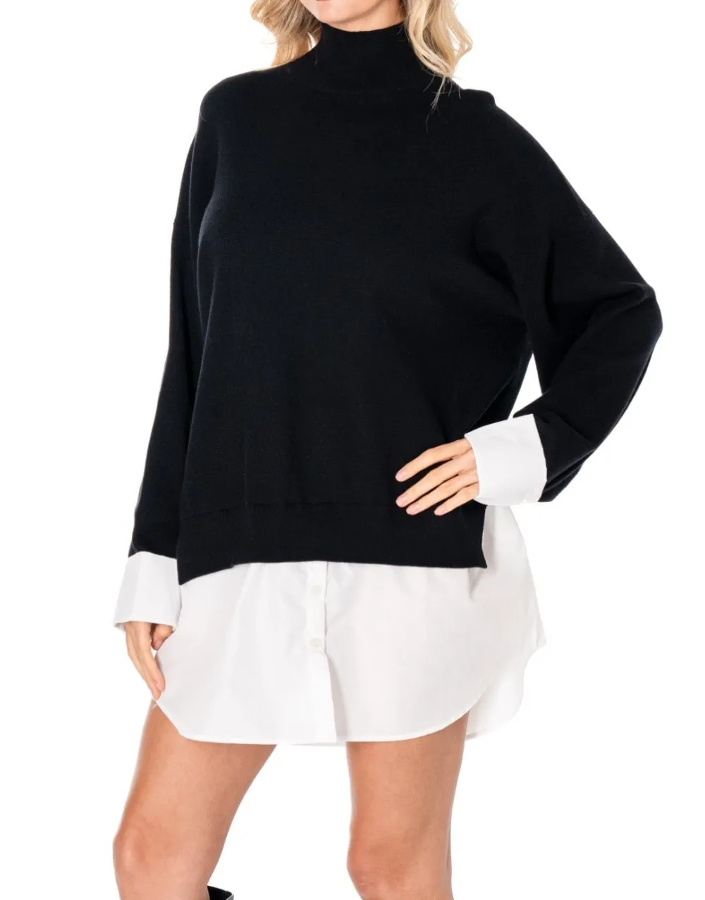 Layered Mockneck Pullover Sweater