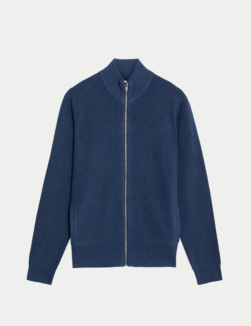 Men's Blue Cotton Blend Funnel Jumper
