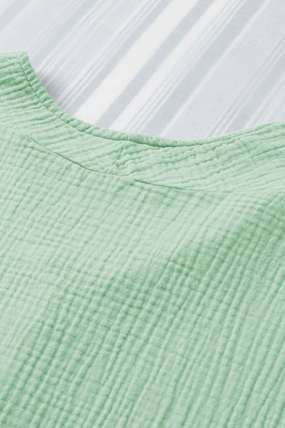 Green Frayed Batwing Sleeve Textured Blouse