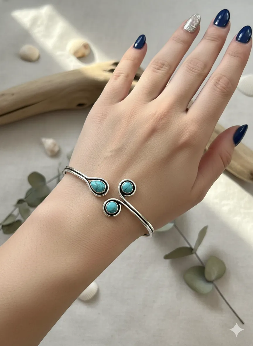Trio Turquoise Flow Cuff Bangles Adjustable
