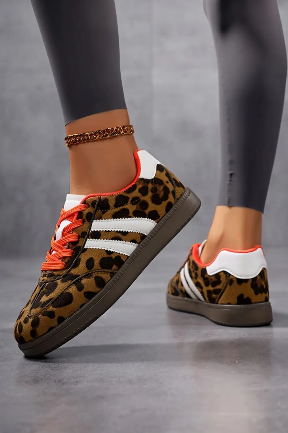 Contemporary Leopard Faux Suede Colorblock Lace-Up Casual Sneakers