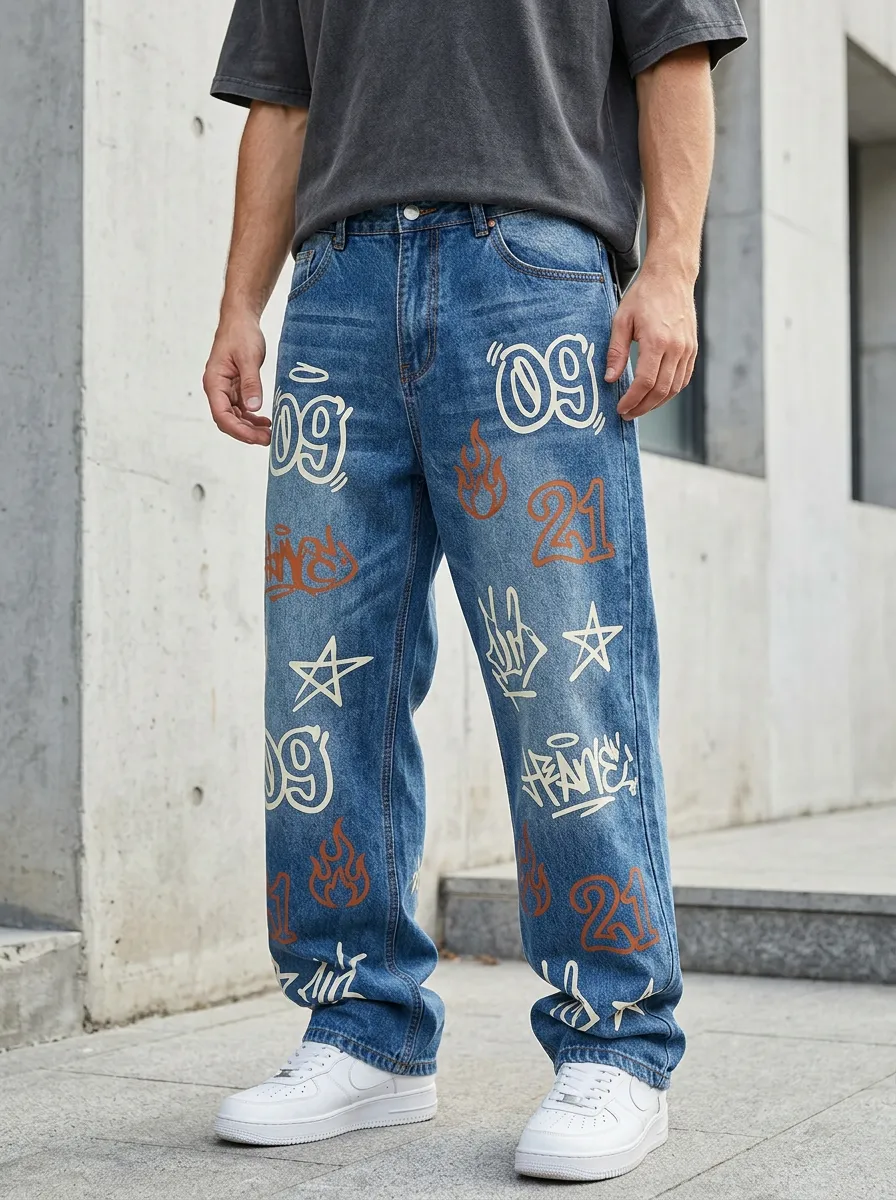 Unisex Graphic Streetwear Graffiti Flame Jeans