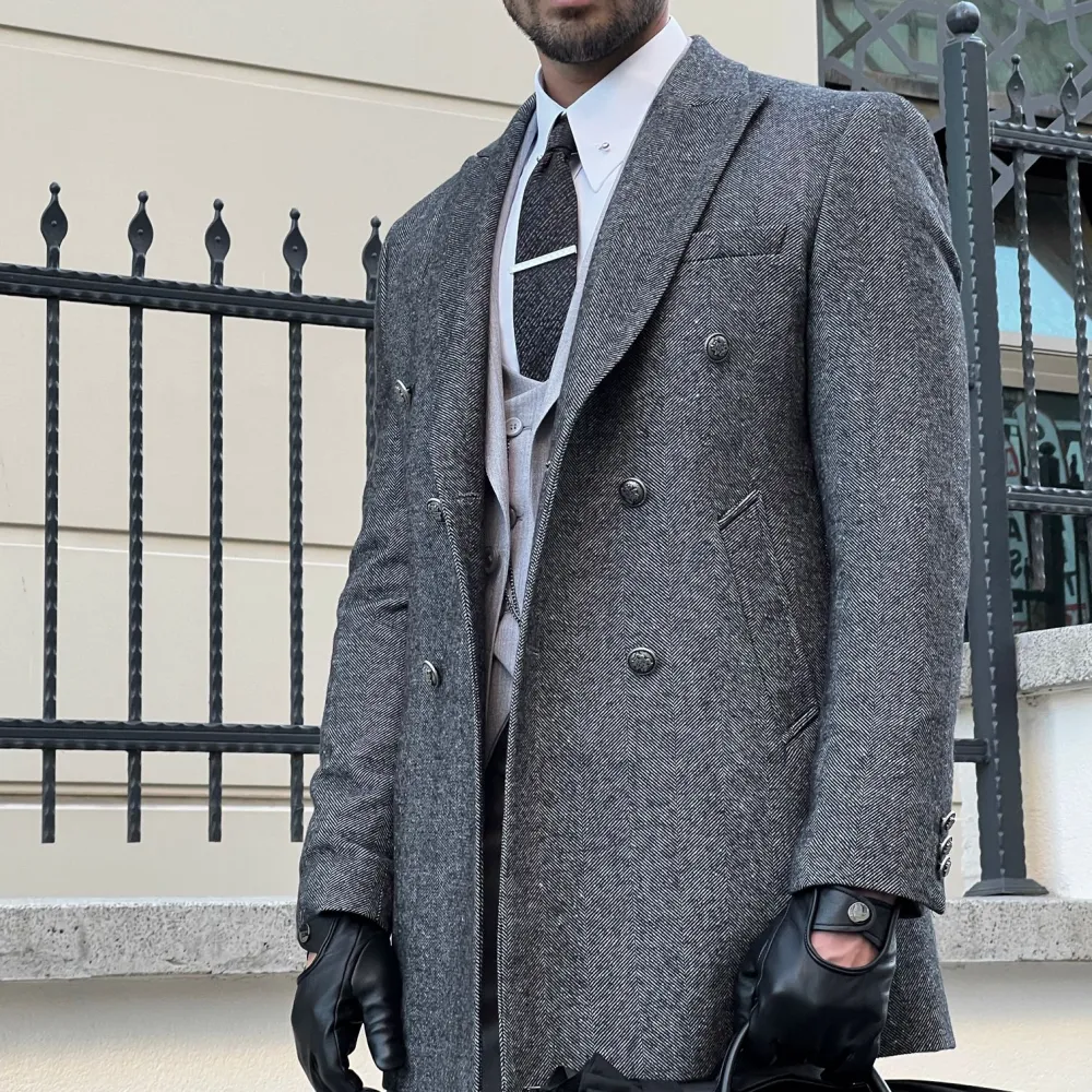 Refined Double Breasted Slim Fit Wool Tailored Coat