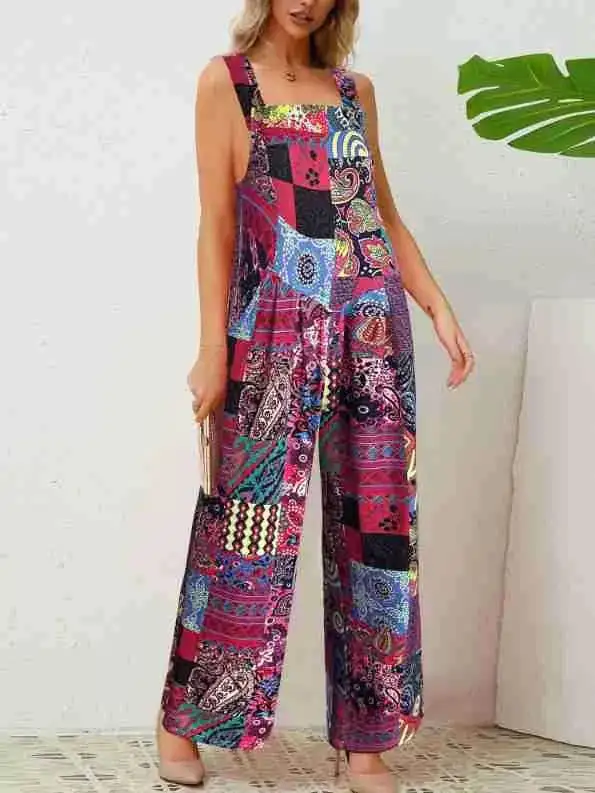 Plus Size Printed Wide Leg Jumpsuit