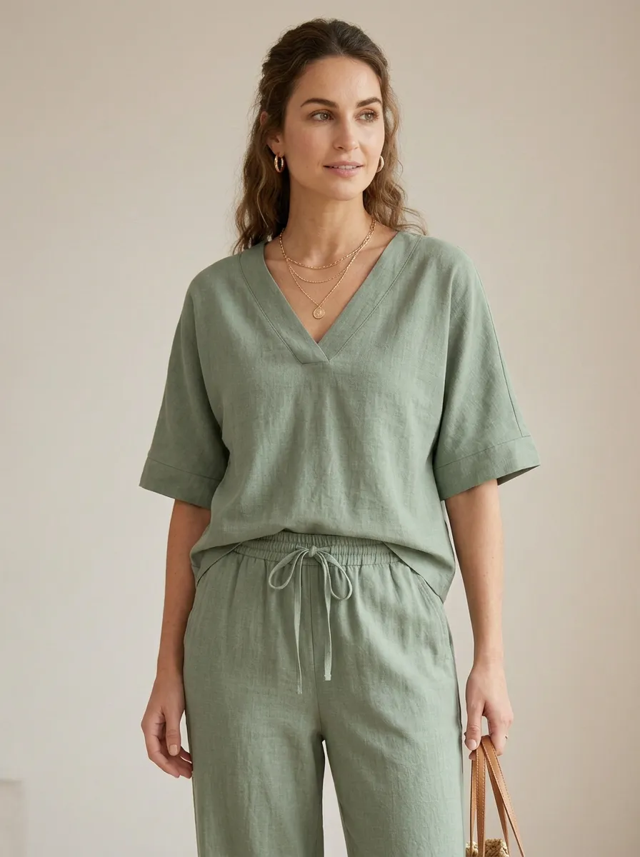 Everyday Pleated Women's V-Neck Shirt