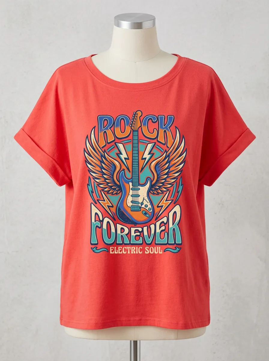 Unisex Rock Music Lover Winged Electric Guitar Printed T-shirt