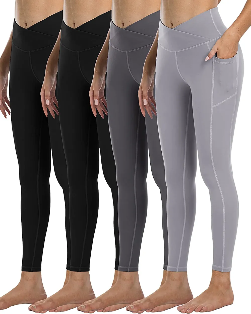 YOUNGCHARM 4 Pack Leggings with Pockets for Women,High Waist Tummy Control Workout Yoga Pants