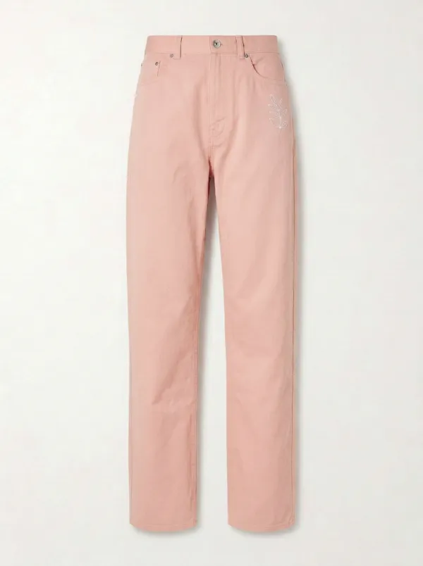 Women's Minimalist Nature Lover Leaf Embroidered Mid-Rise Straight Leg Pants