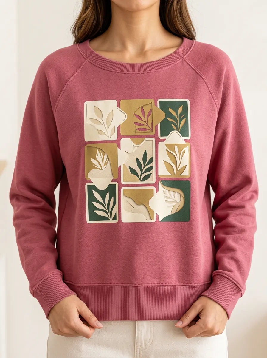 Women's Casual Hoodie Featuring Abstract Leaf Artwork