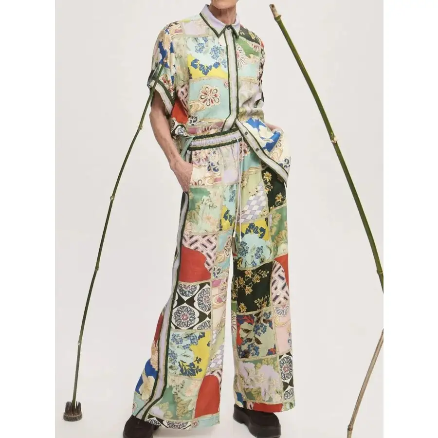 Lightweight Printed Button Up Shirt and Pants Set