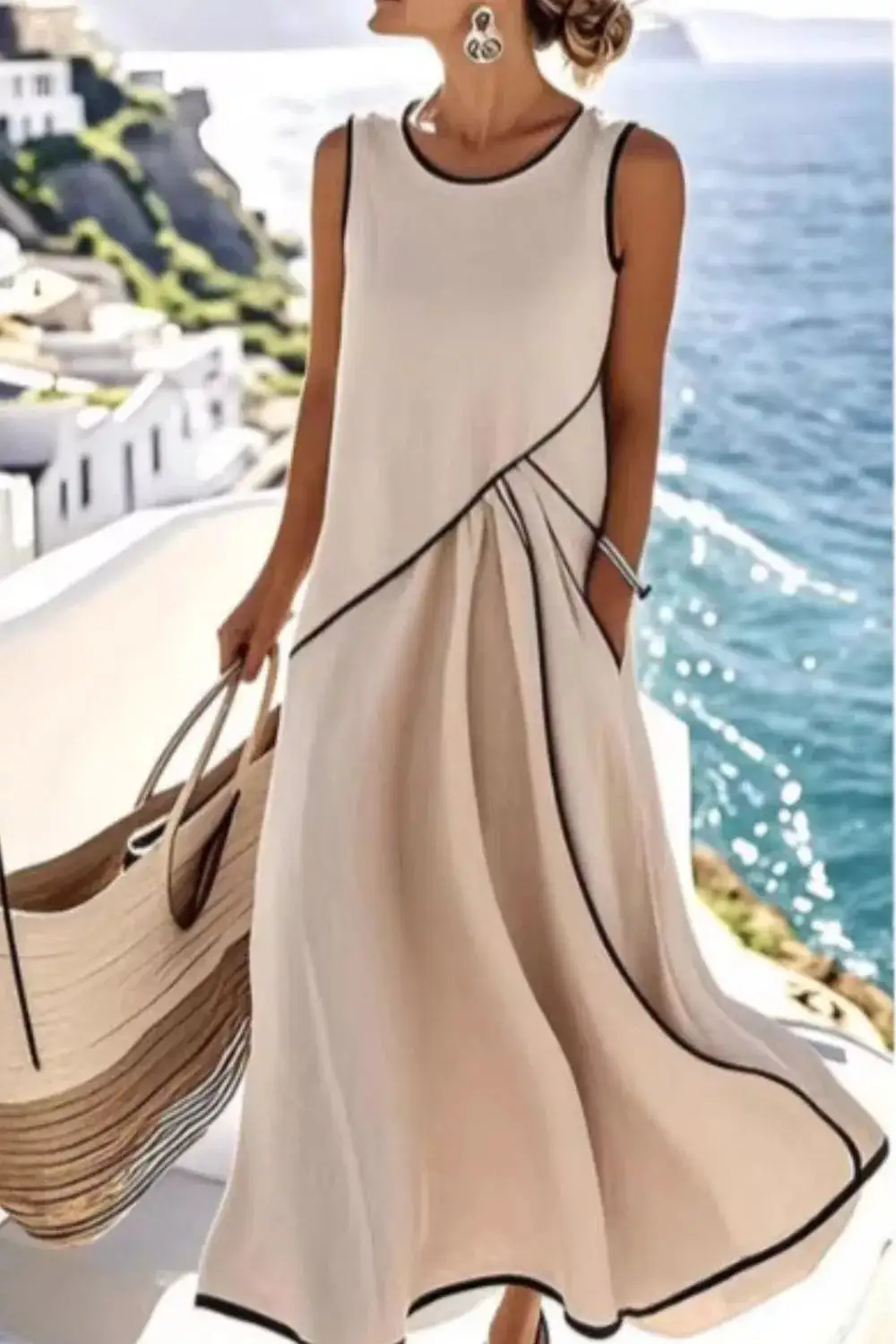 Sleeveless Casual Maxi Dress With Contrast Trim