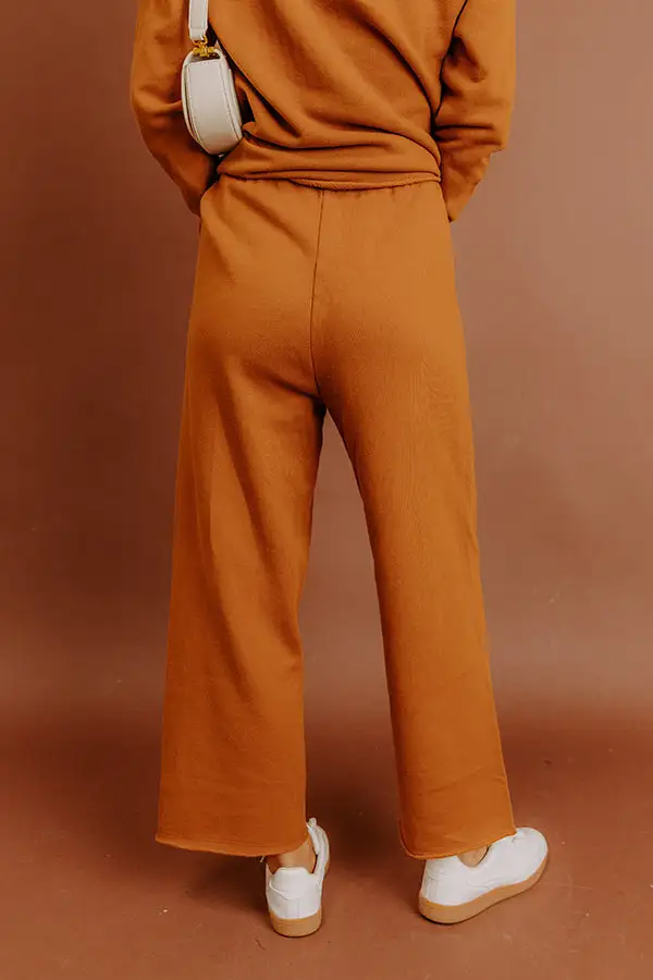 High Waist Wide Leg Fleece Pants In Pumpkin