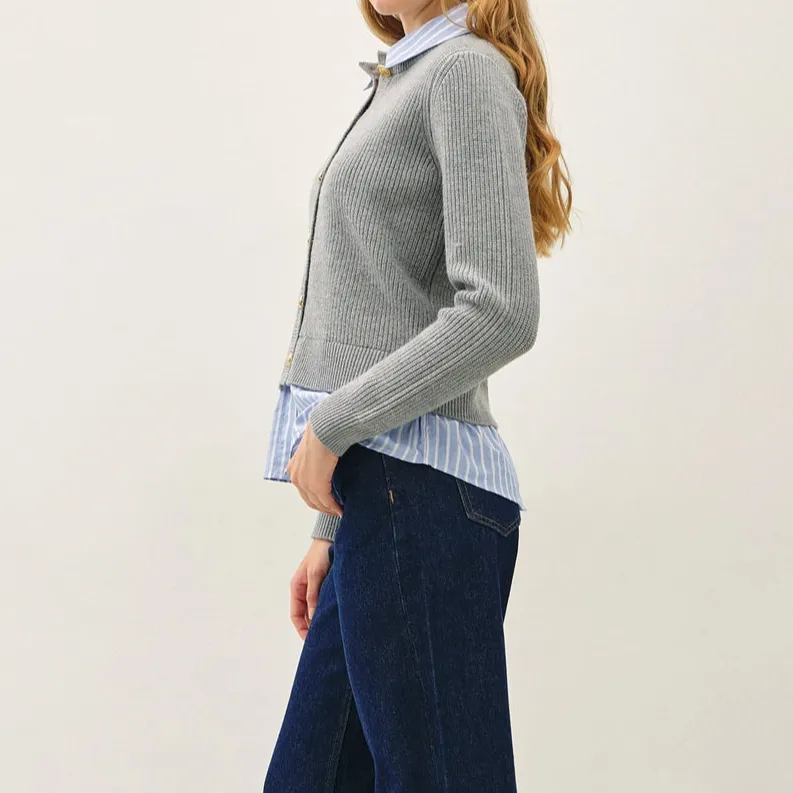 Stripe Shirt Layered Cardigan