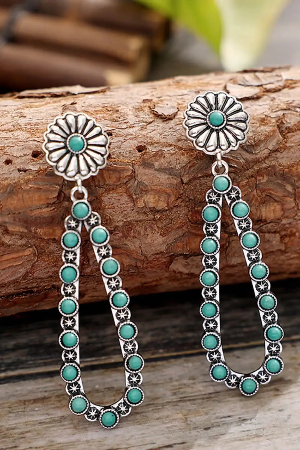 Alloy Stone Accent Floral Star Statement Earrings