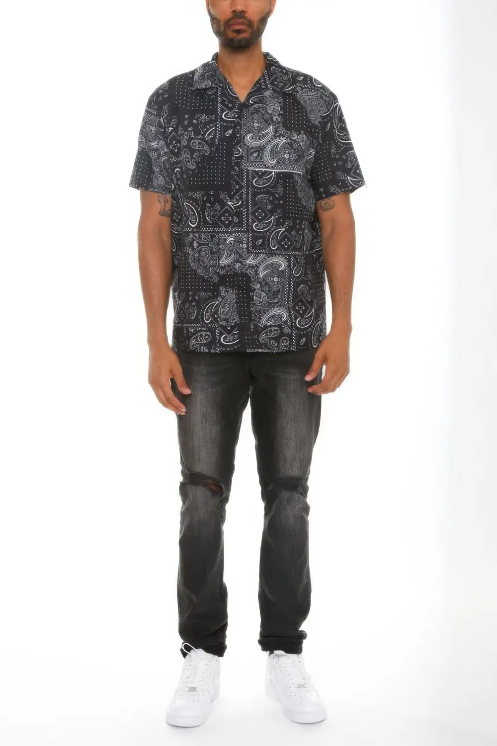 Modern Men's Collared Print Button-Down Shirt