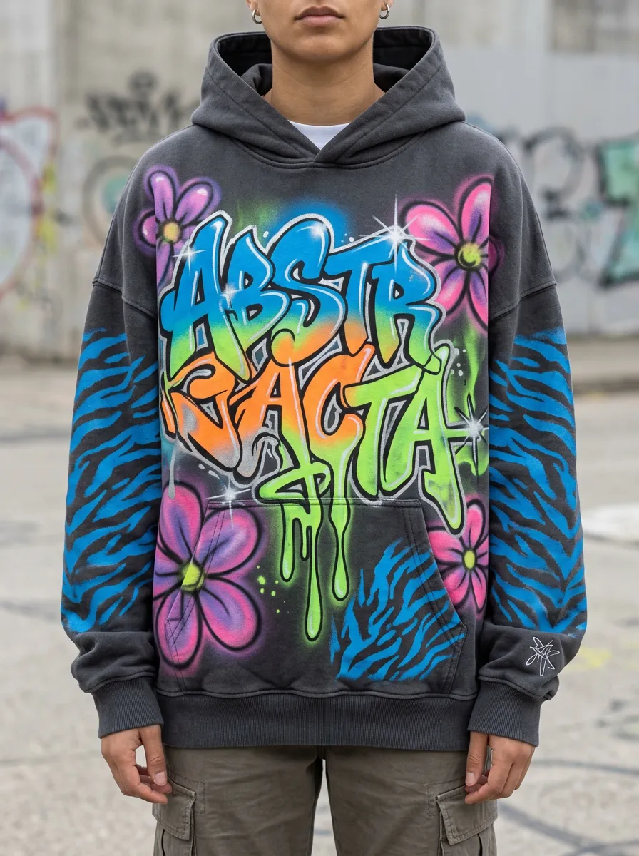Unisex Streetwear Graffiti Flower Tiger Stripe Graphic Hoodie