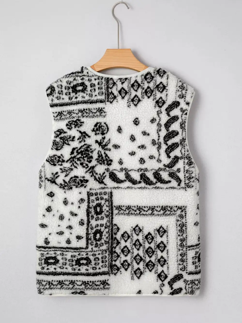 Sherpa Paisley Print Pocketed Western Fashion Vest Jacket