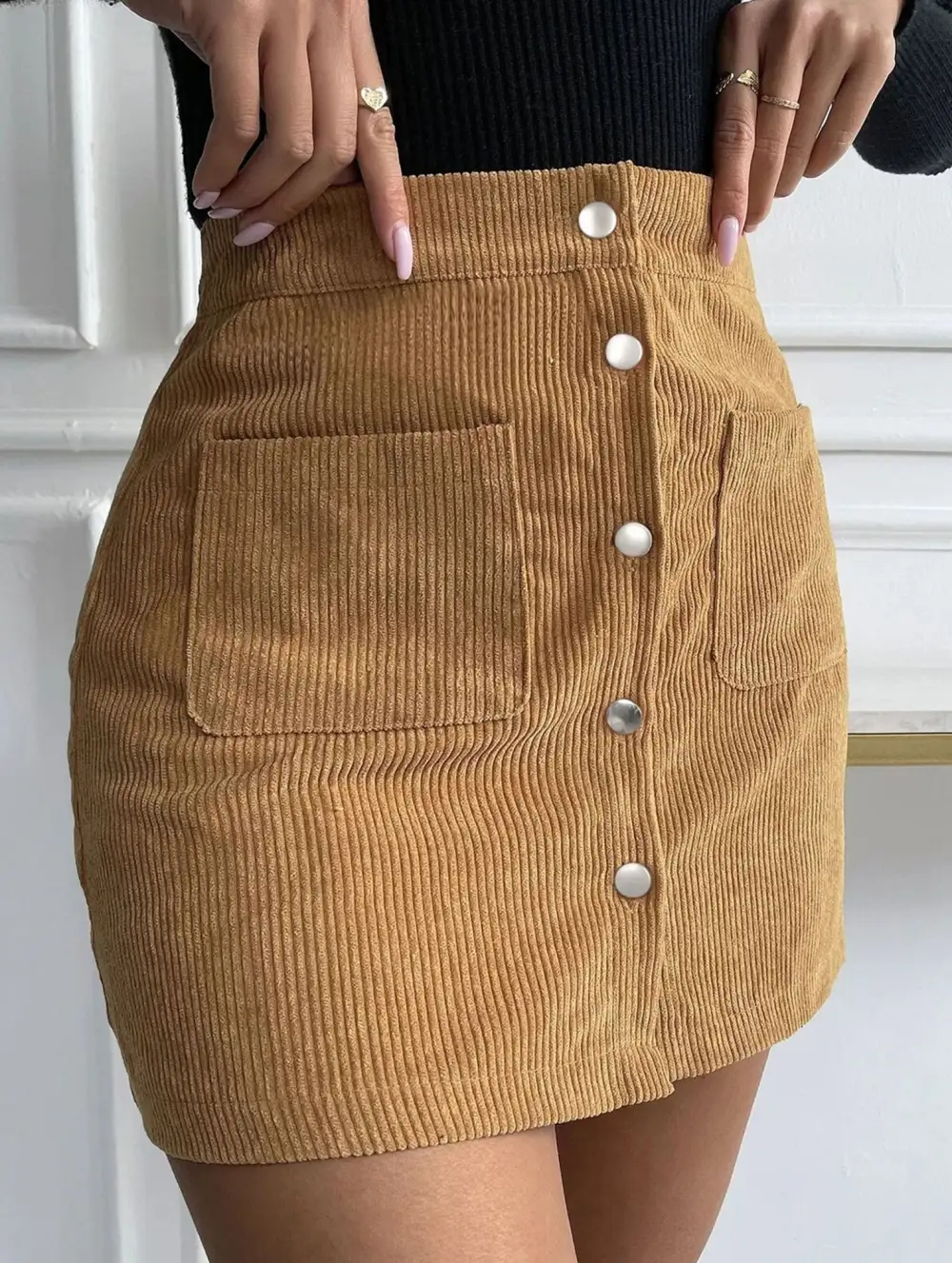 Bodycon Button Front Midi Skirt
