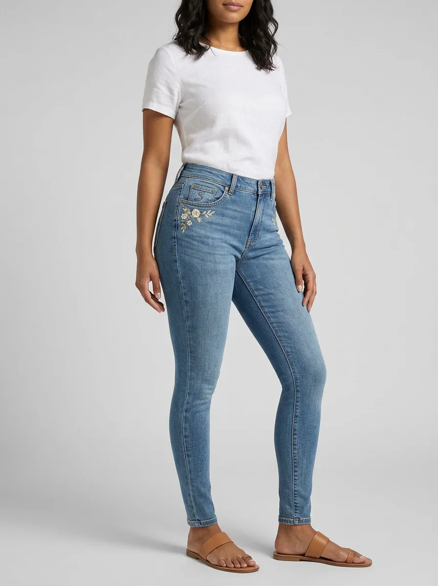 Women's Floral Vintage Embroidery Printed Slim Jeans