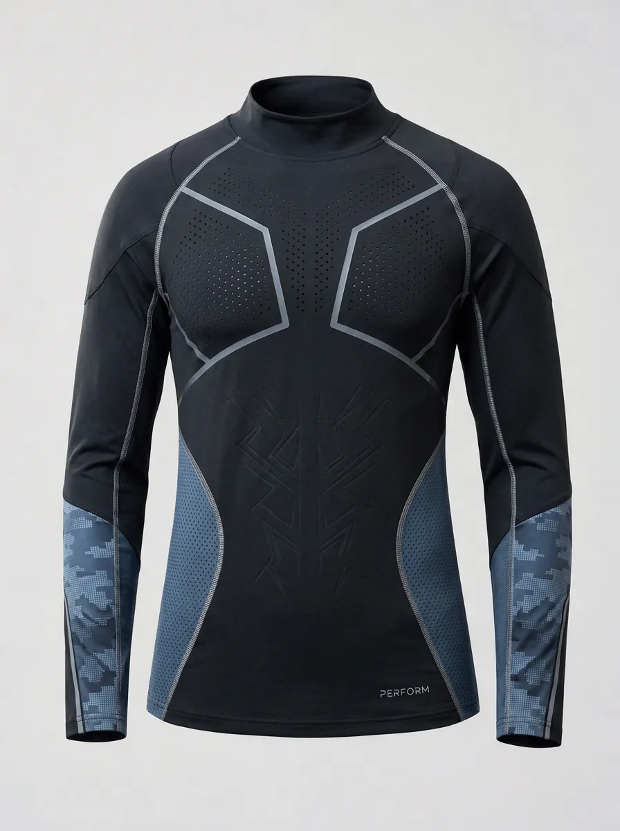 Men's Athletic Fitness Camo Sleeve Printed Compression Shirt