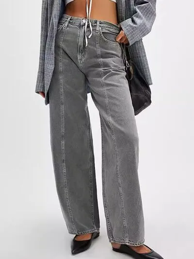 Straight Leg V Neck Denim Jeans