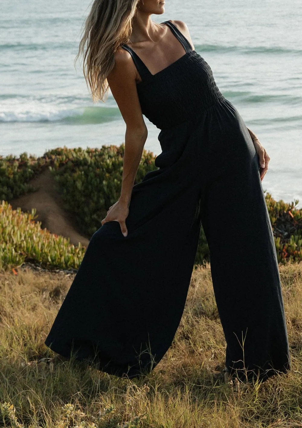 Smocked Wide Leg Jumpsuit