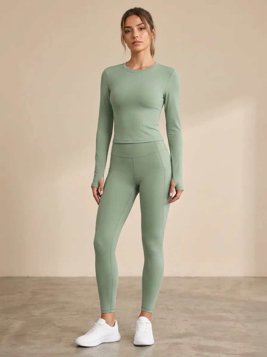 Women's Everyday Active Long Sleeve Thumbhole Leggings Set
