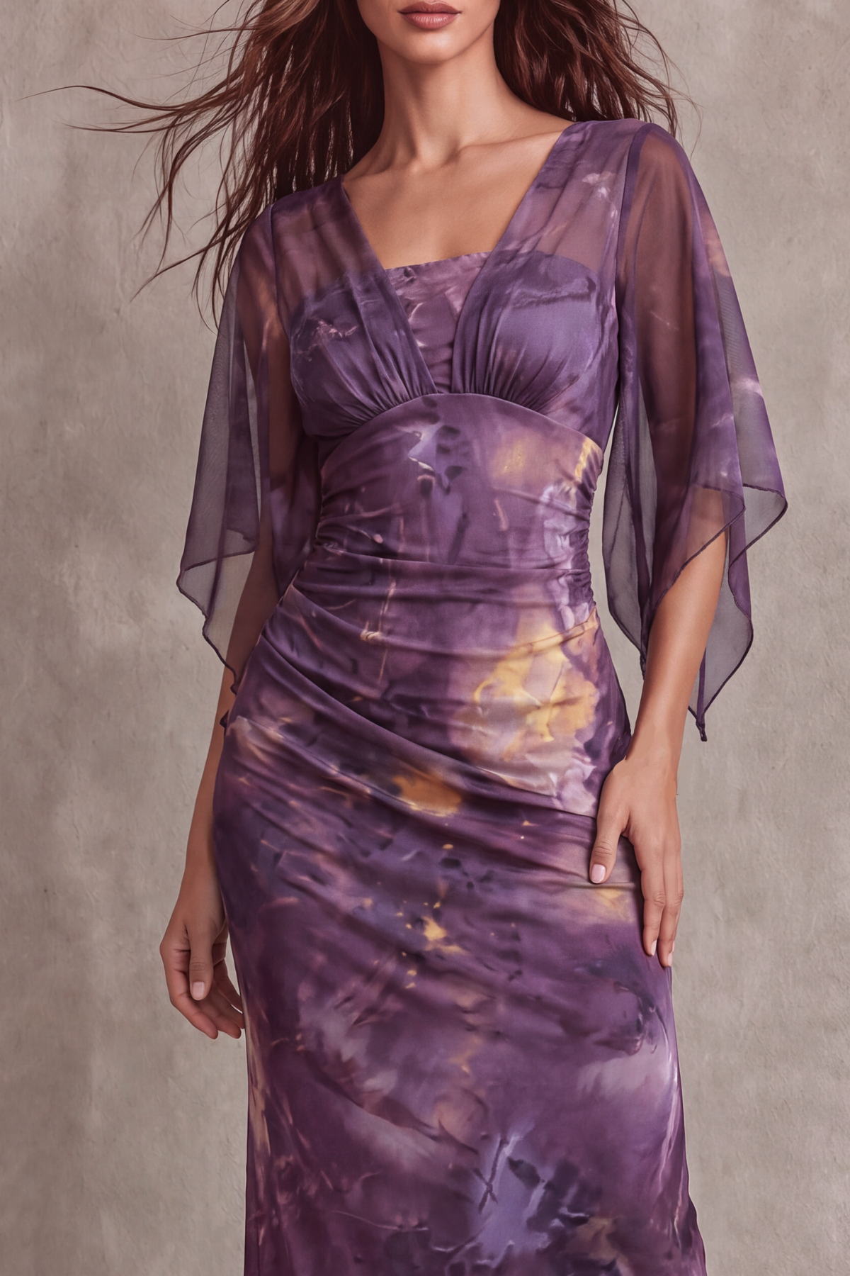 Batwing Sleeve Floral Midi Dress