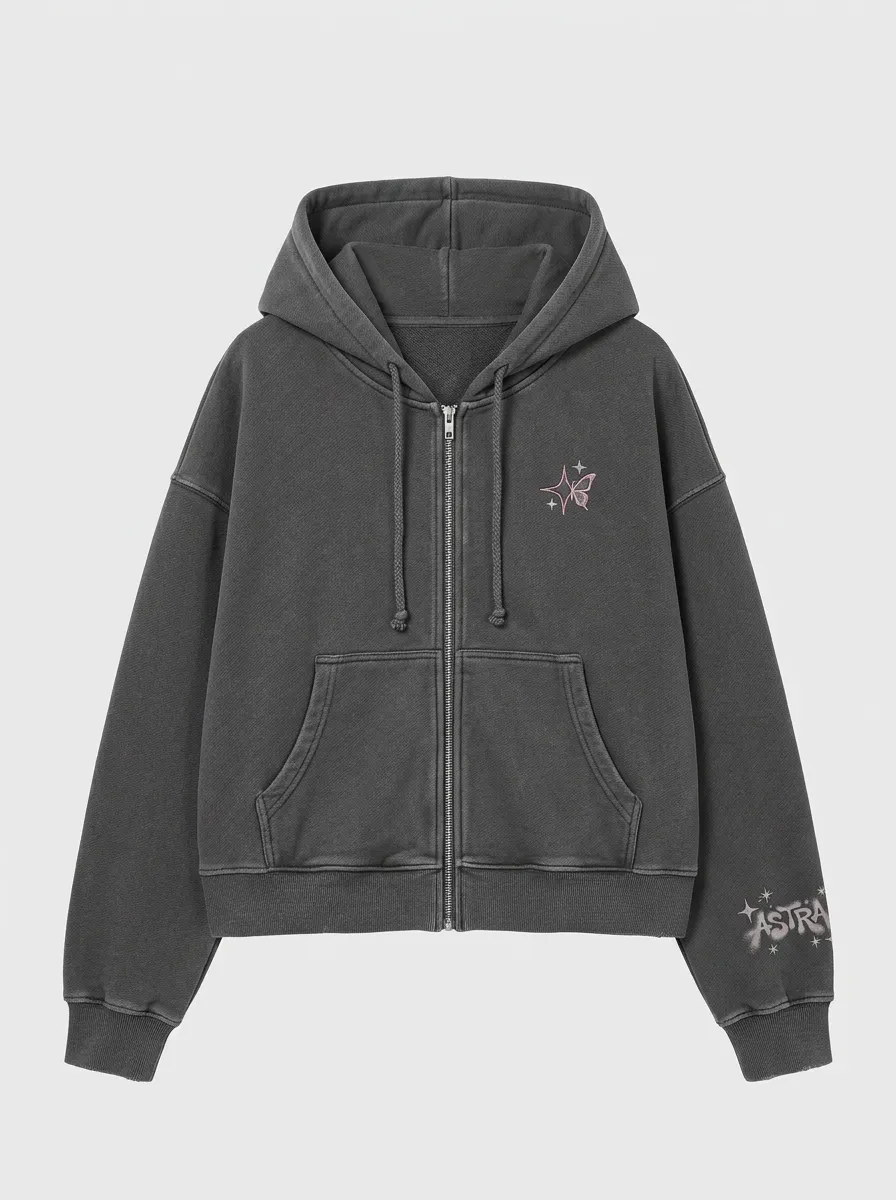 Unisex Streetwear Y2K Butterfly Star Printed Zip-up Hoodie