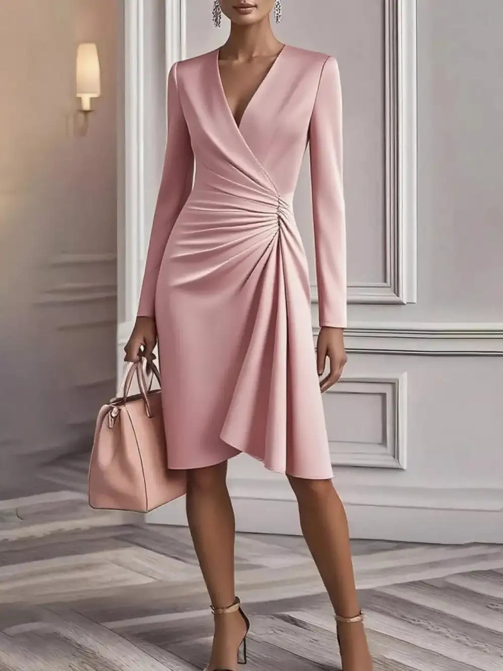 Gathered Detail Ruched Long Sleeve Mini Dress