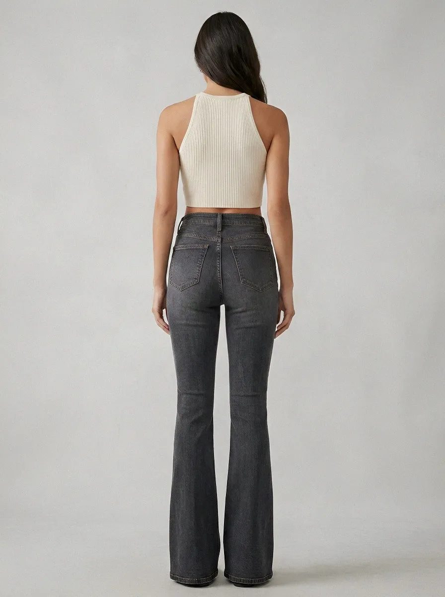 Stretch Vintage-Wash Women's High-Waist Stretch Flare Jeans