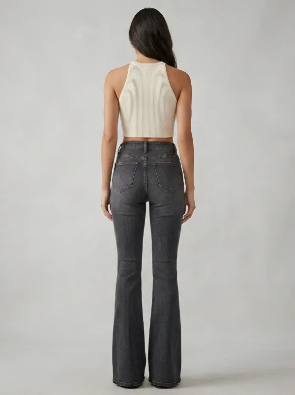 Stretch Vintage-Wash Women's High-Waist Stretch Flare Jeans