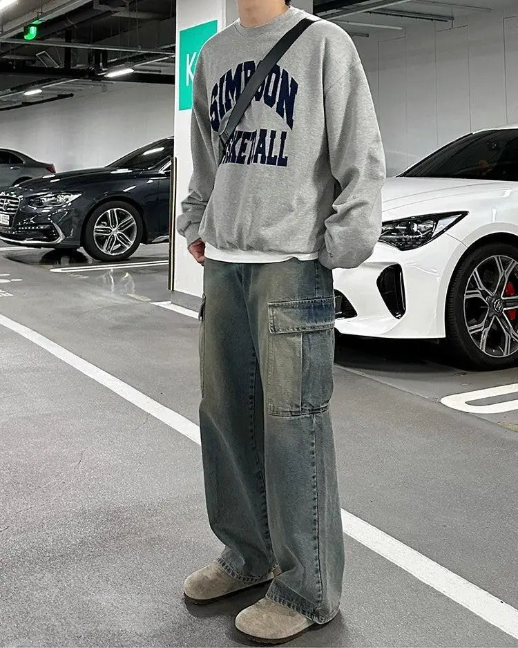 Washed Loose Fit Cargo Jeans