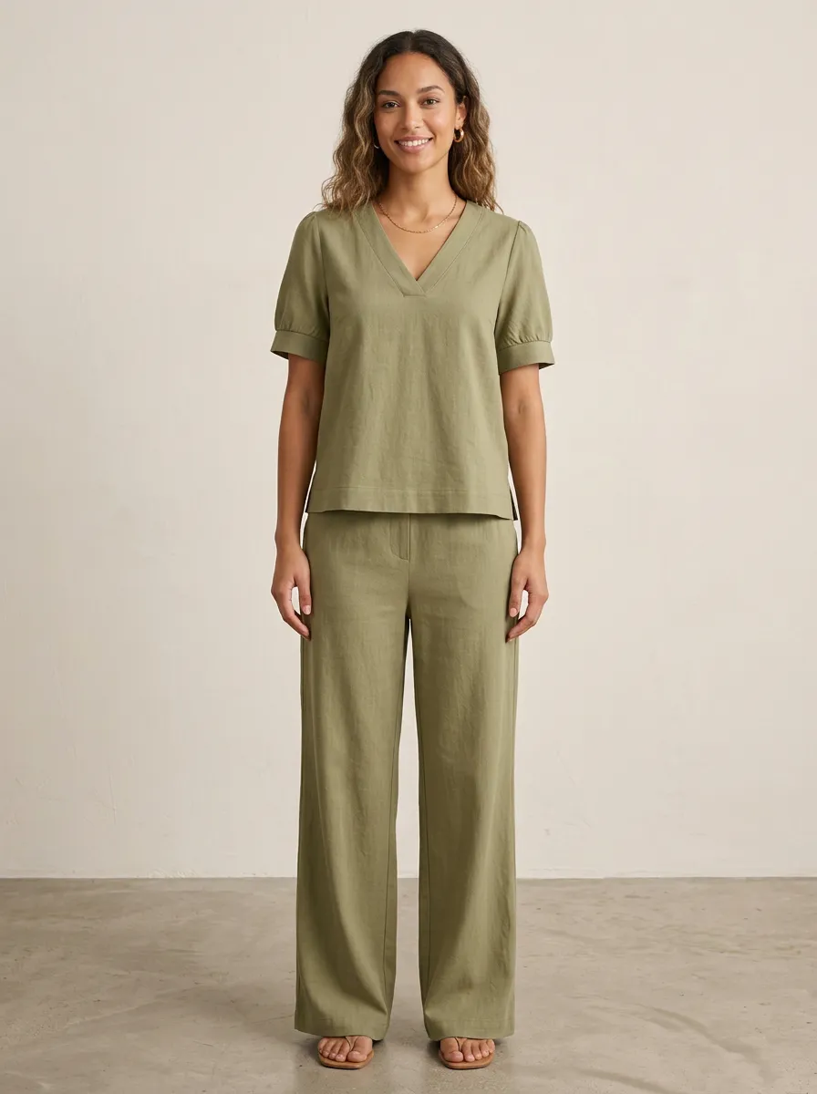 Minimal Relaxed Women's V-Neck Casual Lounge Set