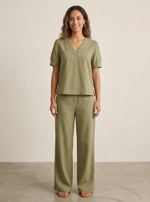 Minimal Relaxed Women's V-Neck Casual Lounge Set