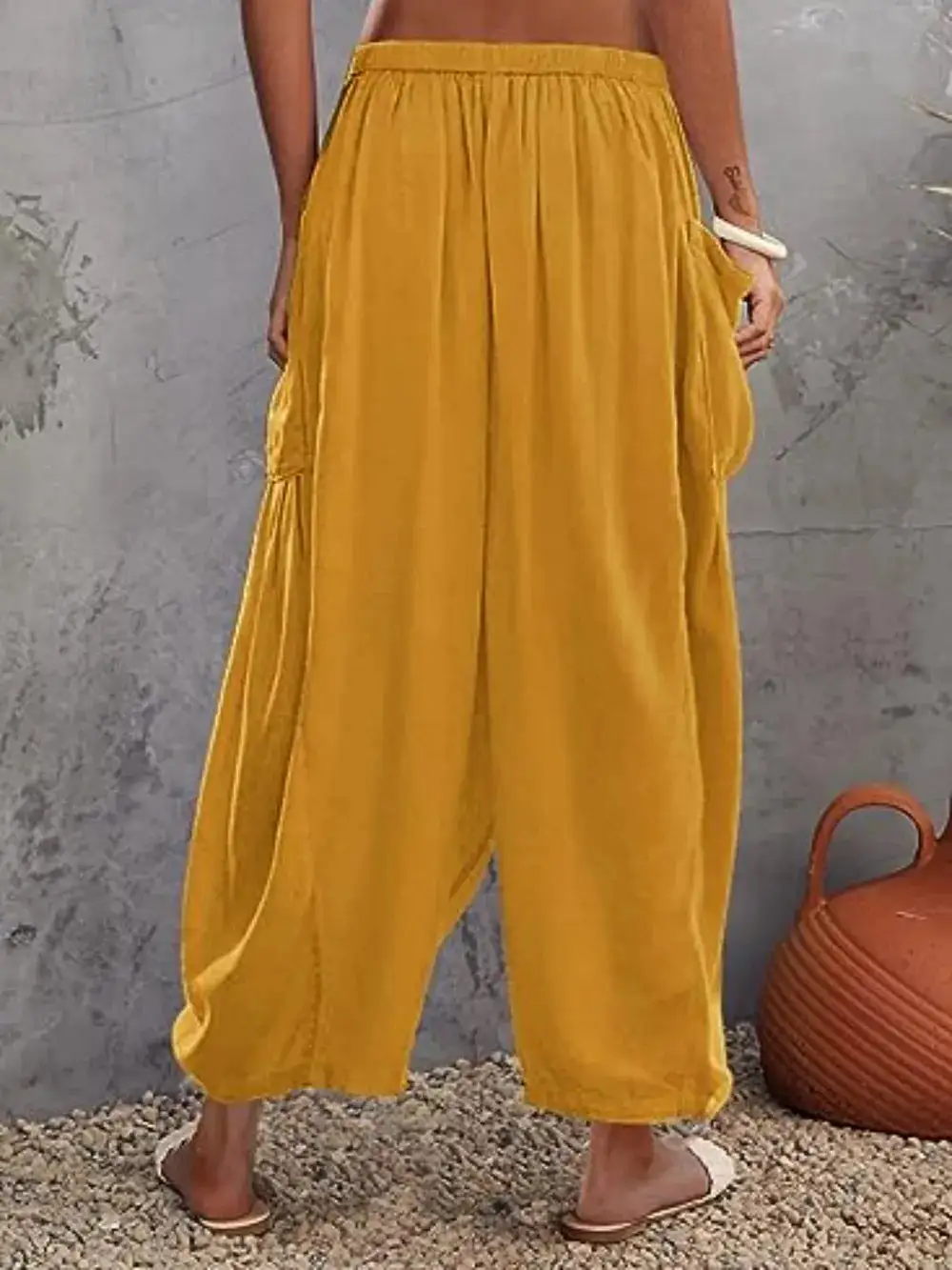 Wide Leg Pocketed Everyday Comfort Fit Pants