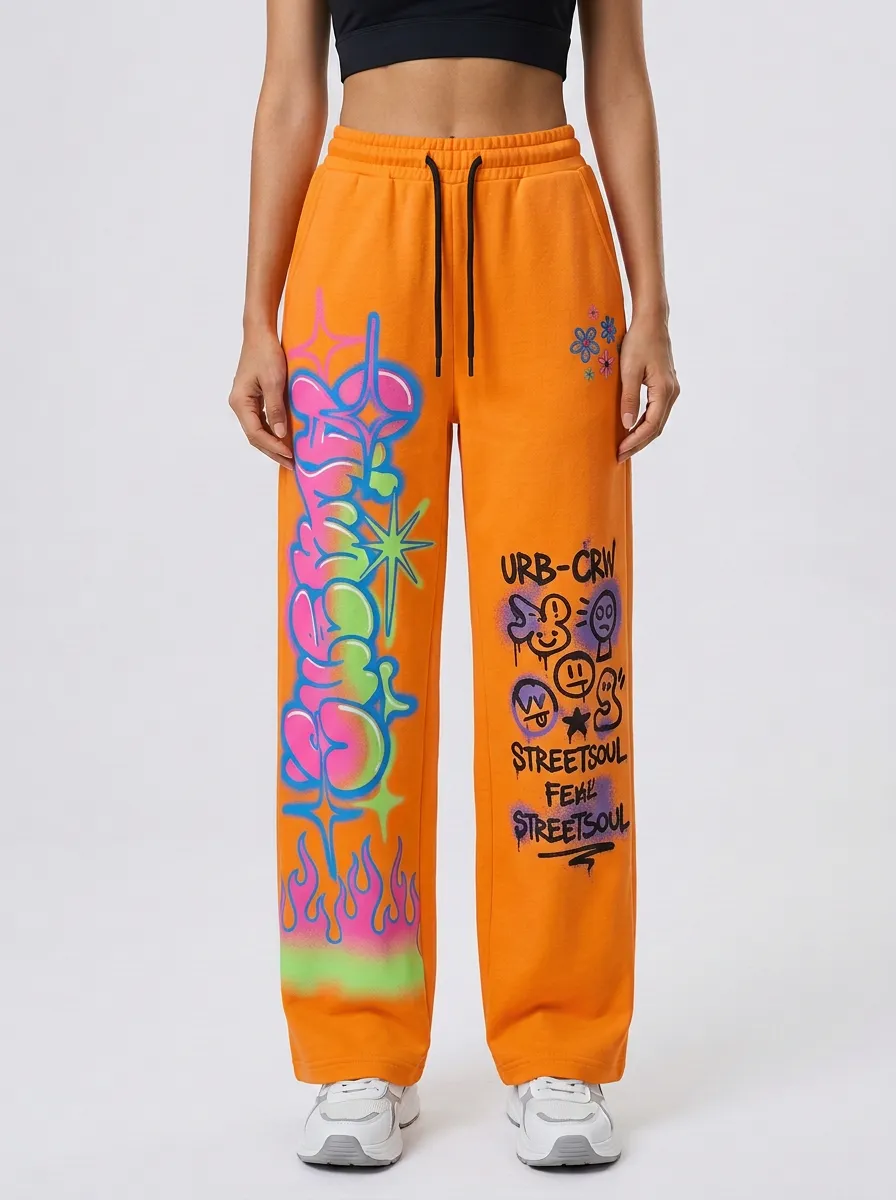 Unisex Streetwear Graffiti Flame Sweatpants