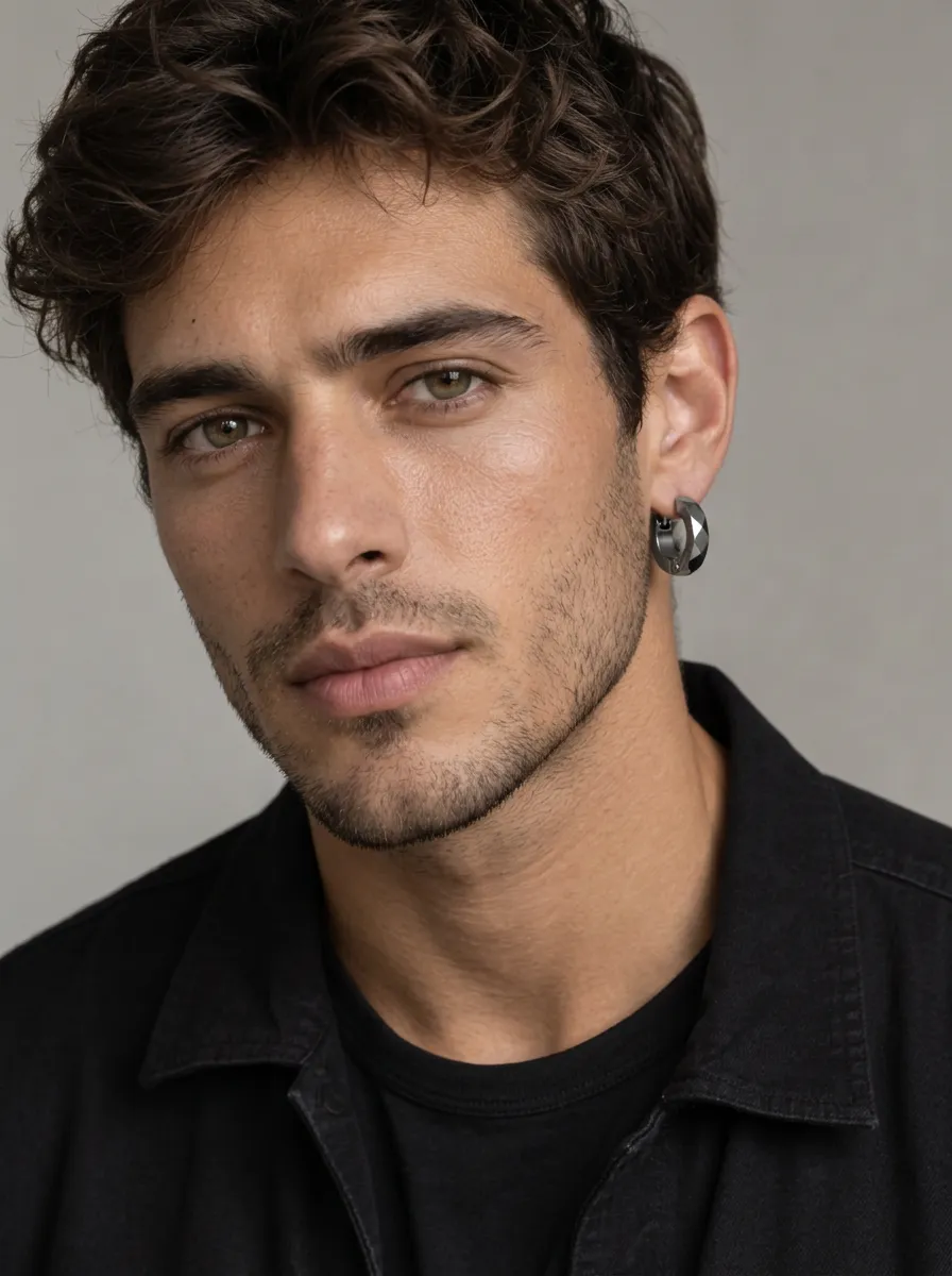 Men's Geometric Faceted Stainless Steel Hoop Earrings