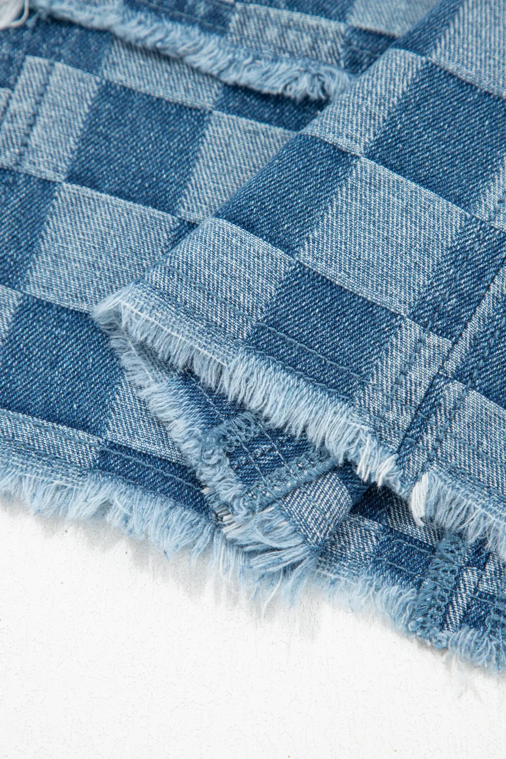 Blue Checkered Denim Mini Dress