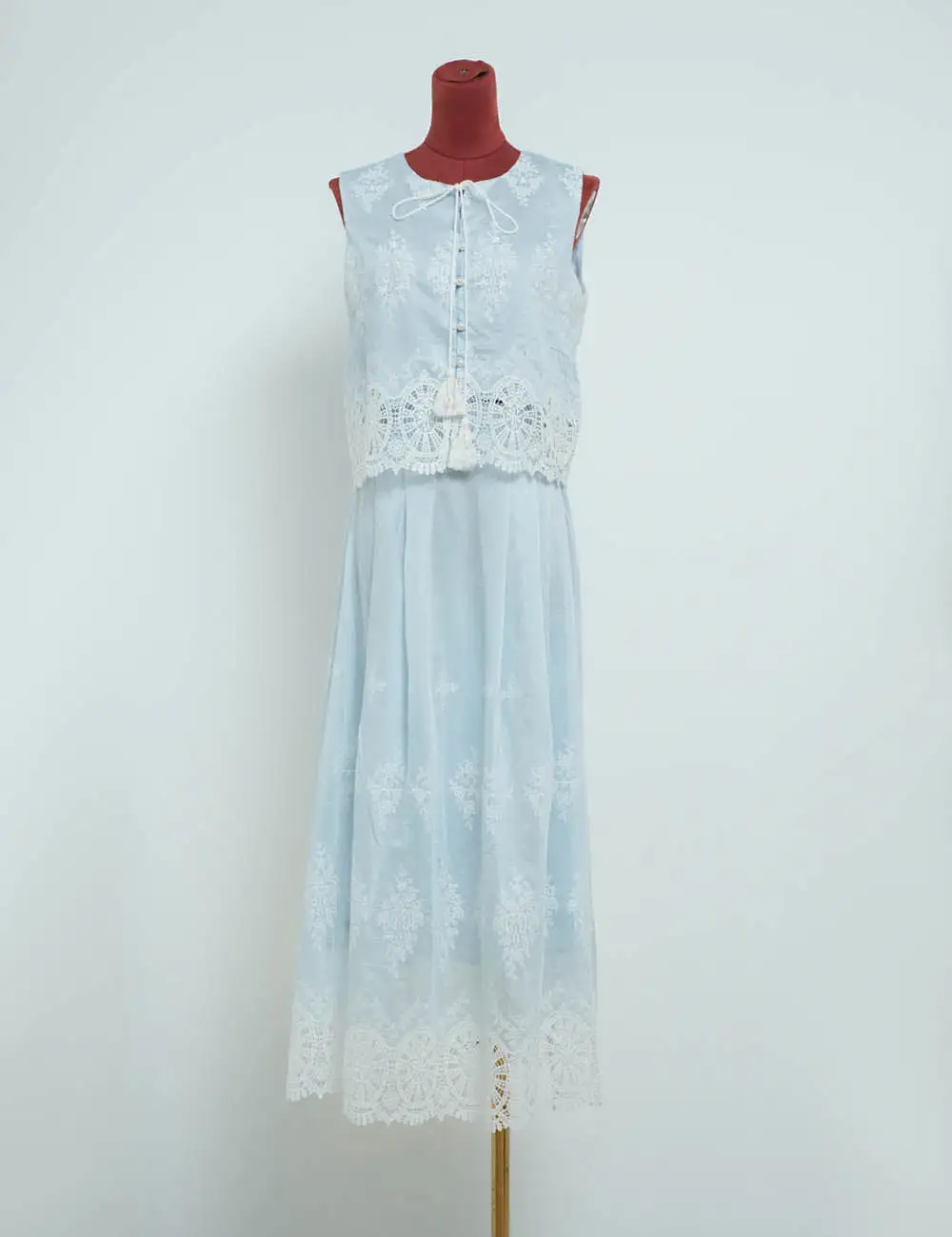 Boho Color Block Lace Embroidery Top Skirt