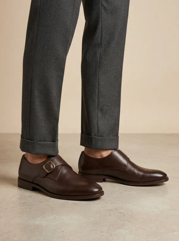 Men's Casual Classic Business Leather Single Monk Strap Shoes