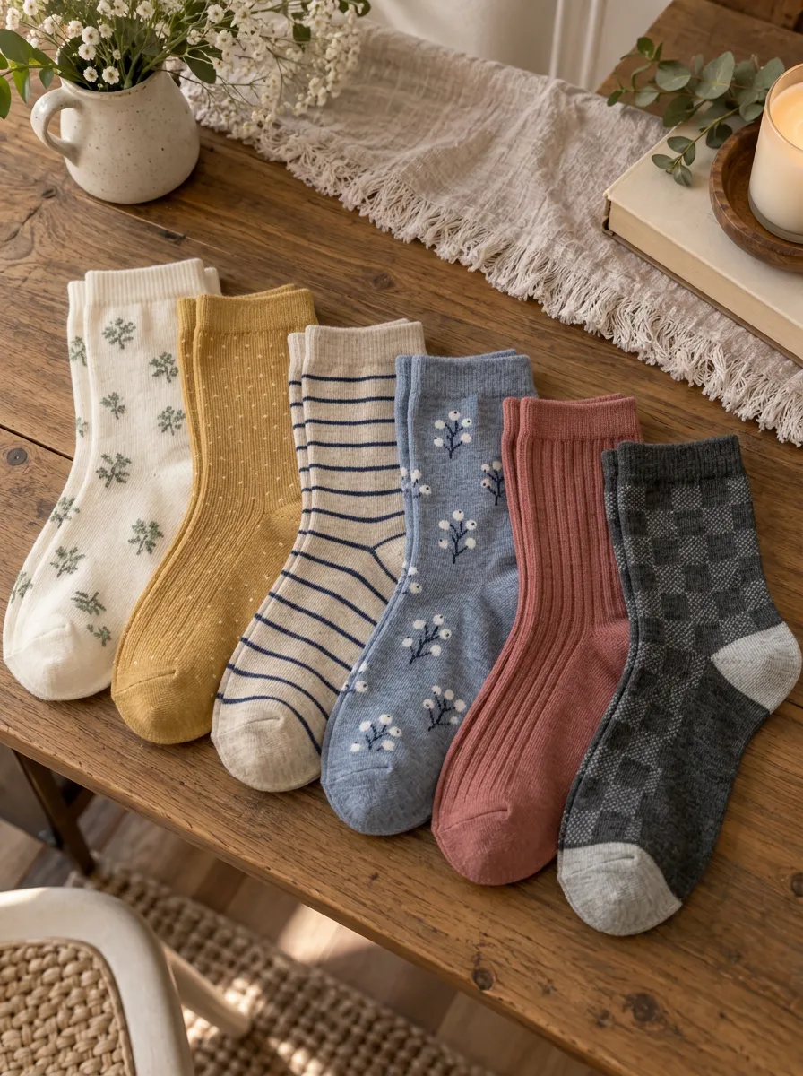 Women's Vintage Floral Striped Checkered Printed Socks 6-Pack