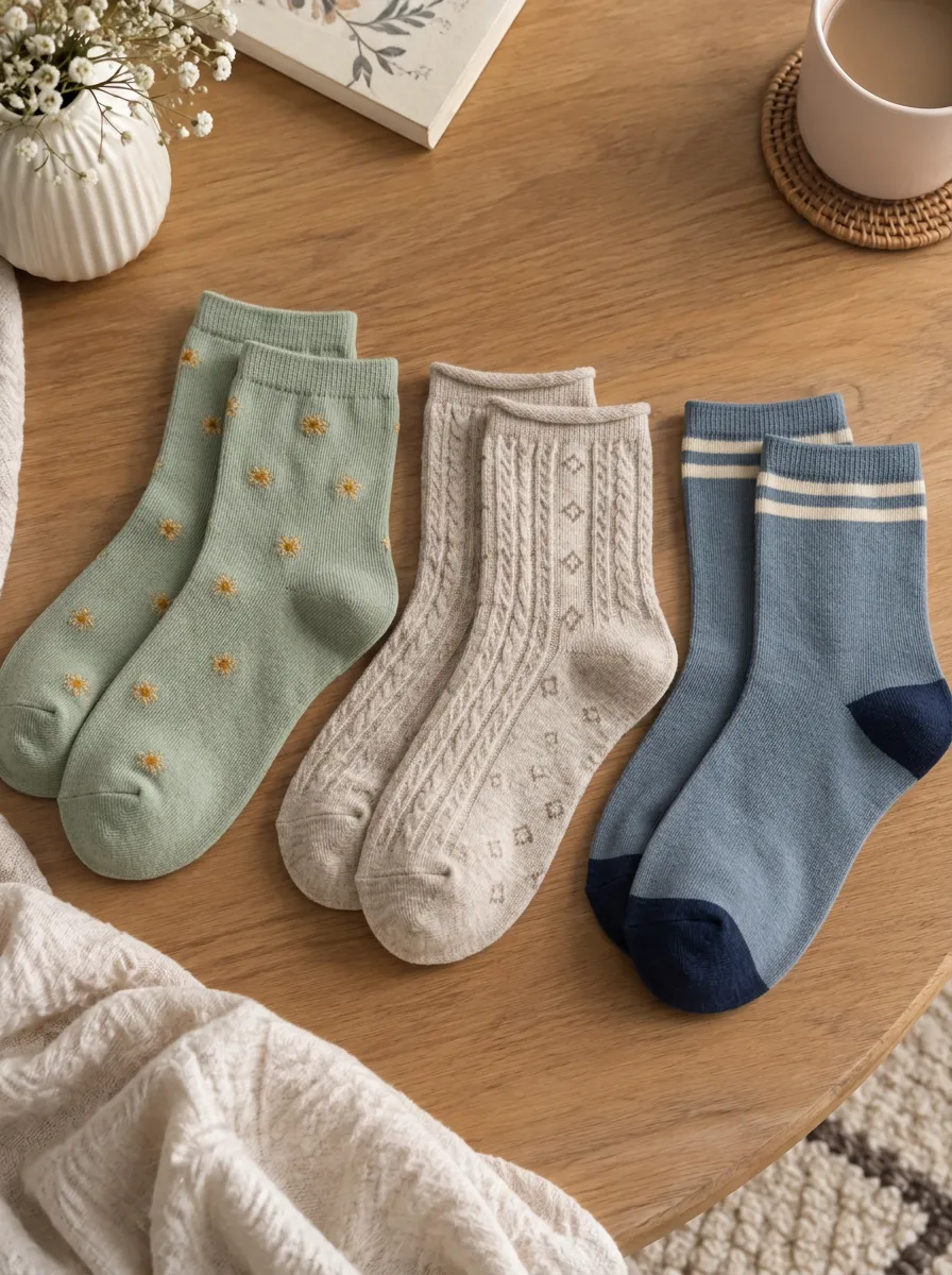 Women's Floral Cable Knit Striped Patterned Cotton Socks 3-Pack